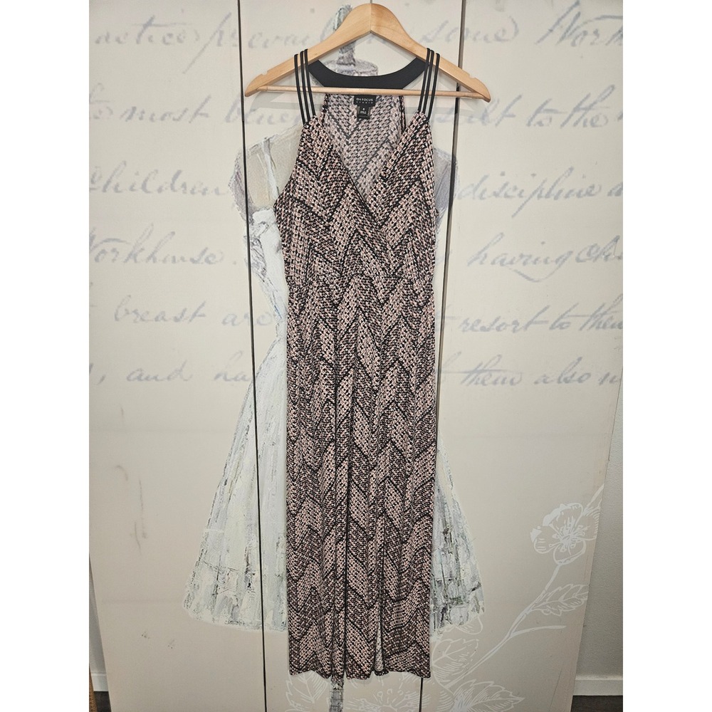 En Focus‎ Studio Pink Black Geometric Chevron Multi-Strap Maxi Dress Womens 6